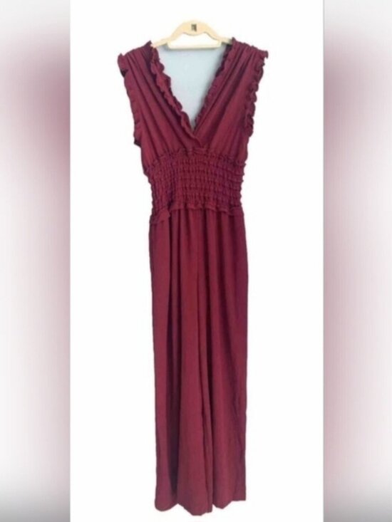 Max Studio Pants - Max Studio Burgundy Sleeveless V‑Neck Jumpsuit